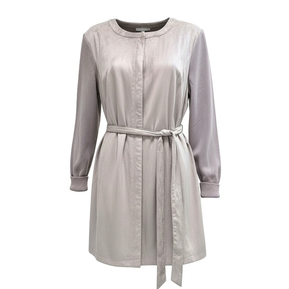 H by Halston Faux Suede Jacket w/ Knit Sleeves & Belt – Taupe – Size 18W - Picture 3 of 11